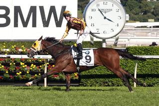 Tavago (NZ) wins the A$2 million Group 1 Australian Derby. Photo Credit: Equine Images.